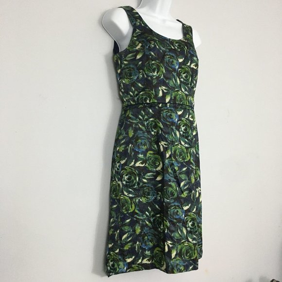 Ann Taylor LOFT Womens 2 Floral Cotton Blend Back Zip Sleeveless Tank Midi Dress - Picture 3 of 7